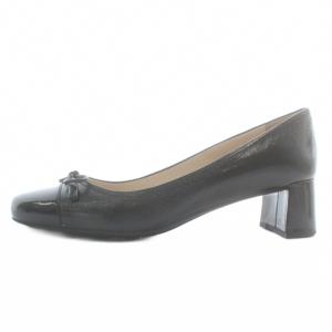 PRADA パンプス エナメル レザー ラウンドトゥ ヒール リボン ロゴ 37 24?p 黒 ブラック /XZ GY18