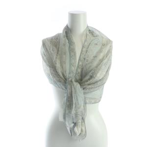 大判ストール スカーフ ロゴ 総柄 絹 シルク グレー GY18 /MQ