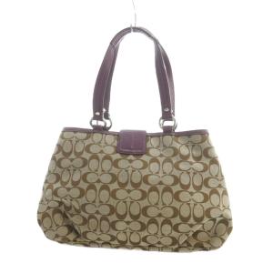 COACH F17402 トートバッグ ハンド キャンバス レザー シグネチャー ベージュ 紫 GY20 /MQ