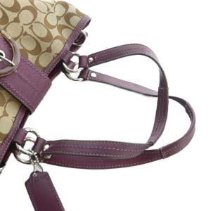 COACH F17402 トートバッグ ハンド キャンバス レザー シグネチャー ベージュ 紫 GY20 /MQ