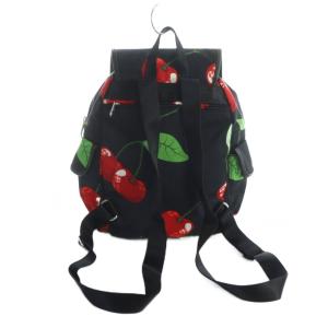KIPLING ヘレンリー Helen Lee リュックサック デイバッグ バックパック チェリー柄 総柄 黒 ブラック
