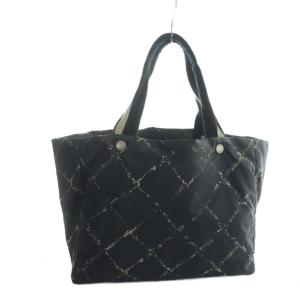 CHANEL 旧トラベルライン トートバッグ ハンド ナイロン ロゴ 黒 ブラック GY11 /MQ OH
