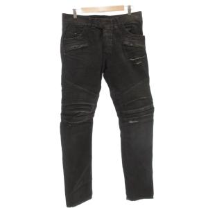 バイカーデニム パンツ ダメージ加工 32 ブラック T500-B316