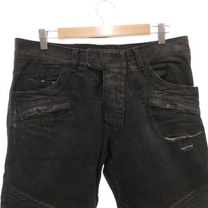 BALMAIN バイカーデニム パンツ ダメージ加工 32 ブラック T500-B316