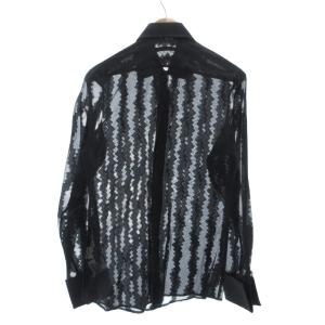 GUCCI イタリア製 シアーシャツ ブラウス 38 シルク混 長袖 総柄 黒 ブラック /NU GY18