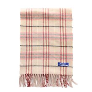 BURBERRY BLUE LABEL マフラー ストール ウール チェック柄 フリンジ ピンク グレー /XZ GY18