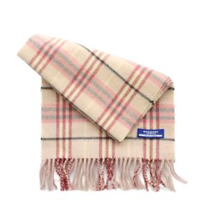 BURBERRY BLUE LABEL マフラー ストール ウール チェック柄 フリンジ ピンク グレー /XZ GY18