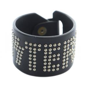 バングル ブレスレット アクセサリー レザー ロゴ 黒 ブラック GY18 /MQ