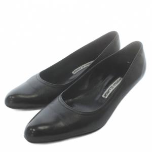パンプス レザー ポインテッドトゥ ローヒール 36.5 23.5cm 黒 ブラック /XZ GY18