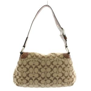 COACH ハンドバッグ ワンショルダー キャンバス レザー シグネチャー 総柄 ロゴ 茶色 ブラウン F13739