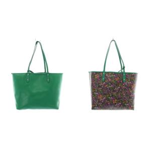 COACH トートバッグ リバーシブル レザー 花柄 フローラル ポーチ付き ロゴ 緑 グリーン 紫 パープル F57667