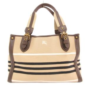 ハンドバッグ キャンバス ロゴ刺繍 レザーハンドル 茶 ブラウン /JS GY18