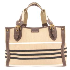 BURBERRY BLUE LABEL ハンドバッグ キャンバス ロゴ刺繍 レザーハンドル 茶 ブラウン /JS GY18