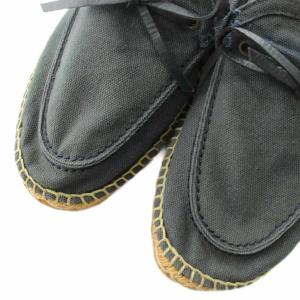HERMES スリッポン モカシン フラット キャンバス エスパドリーユ リボン 42 27?p 紺 ネイビー ベージュ