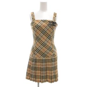 ミニワンピース ウール ノバチェック プリーツ加工 36 ベージュ系