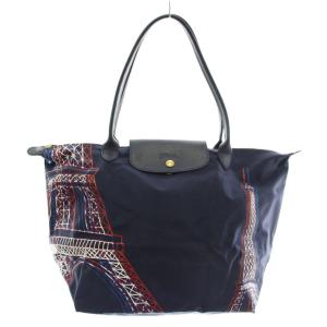 ルプリアージュ トートバッグ ナイロン エッフェル塔 プリント ネイビー
