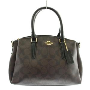 ハンドバッグ ショルダー 2WAY PVC レザー シグネチャー ロゴ ゴールド金具 茶色 ブラウン F29434