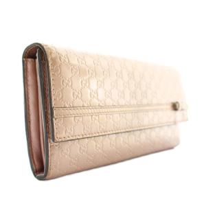 GUCCI 長財布 二つ折り エナメル シャイニーマイクログッチシマ 総柄 リボン ピンク /XZ OH GY11