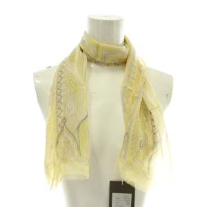 スカーフ ストール 絹 シルク ペイズリー柄 総柄 フリンジ 黄色 イエロー /XZ GY18