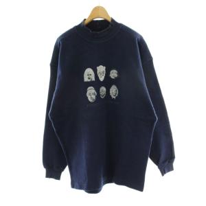 トレーナー スウェット M ネイビー 紺色 刺繍 モックネック 長袖 トップス /PP GY18