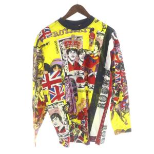 Tシャツ カットソー 長袖 ビートルズ 総柄 M 黄 イエロー 黒 ブラック マルチカラー /MW GY18
