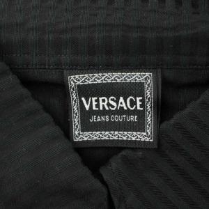 VERSACE JEANS COUTURE シャツ L 黒 ブラック 長袖 メデューサボタン ボタンダウンカラー ストライプ柄 トップス /PP GY18