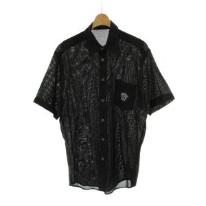 シャツ L 黒 ブラック 半袖 メッシュ柄 メデューサプリント 胸ポケット トップス /PP GY18