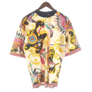 Tシャツ 半袖 総柄 バロック M アイボリー 黒 ブラック マルチカラー /MW GY18