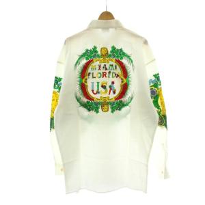 VERSACE ヴェルサス VERSUS シャツ 32/46 白 ホワイト マルチカラー ライオン プリント ボタンダウン
