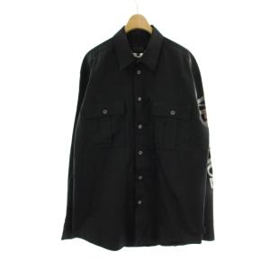 シャツ L 黒 ブラック 長袖 フラップポケット 袖プリント トップス /PP GY18