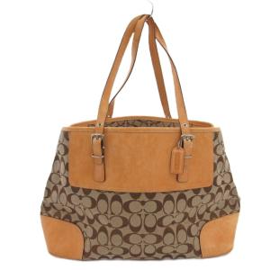 COACH トートバッグ 手提げ キャンバス レザー シグネチャー 茶 ブラウン /FF GY18