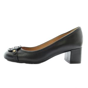 TORY BURCH パンプス レザー ラウンドトゥ チャンキーヒール ロゴ 5.5M 22.5cm 黒 ブラック /XZ GY18