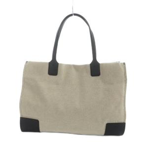 TORY BURCH トートバッグ ハンド ロゴ キャンバス ベージュ 黒 ブラック GY11 /MQ