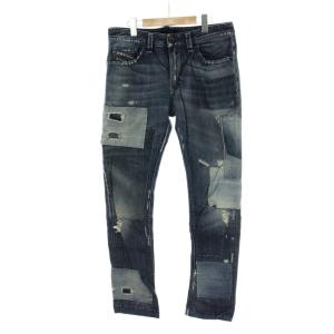 タバー THAVAR デニム ジーンズ 30 青 ブルー ダメージ加工 パッチワーク 長ズボン フルレングス