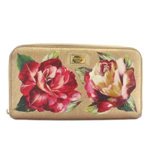 長財布 レザー ラウンドファスナー 花柄 薔薇 プリント 総柄 ロゴプレート ゴールド色 /XZ GY11