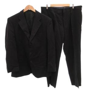 シングルスーツ セットアップ ジャケット パンツ ウール 総裏地 サイドベンツ ストライプ AB6 黒