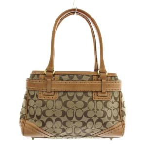 COACH ハンドバッグ トート キャンバス レザー シグネチャー 総柄 ロゴ 茶色 ブラウン 10507 /XZ