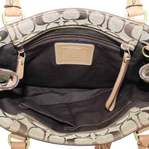 COACH ハンドバッグ トート キャンバス レザー シグネチャー 総柄 ロゴ 茶色 ブラウン 10507 /XZ