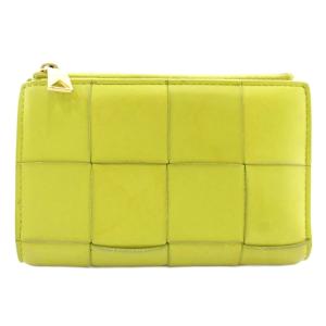 BOTTEGA VENETA カセット 財布 二つ折り レザー マキシイントレチャート キウイ イエローグリーン /XZ OH GY18