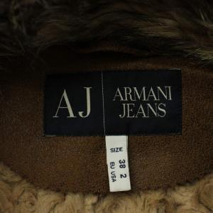 ARMANI JEANS ジャケット 上着 フェイクレザー 38 茶 ブラウン ファー襟 長袖 袖口ファー ショート丈 B21AF