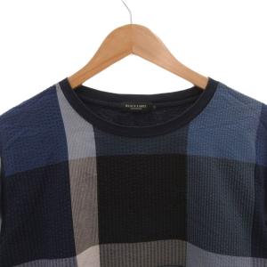 BURBERRY BLACK LABEL Tシャツ 半袖 チェック柄 シアサッカー 切替 M 紺 ネイビー /FF  GY18