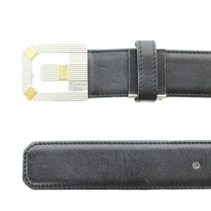 Christian Dior MONSIEUR ベルト バックル レザー ロゴ シルバー金具 黒 ブラック /XZ GY18
