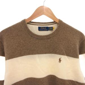 POLO RALPH LAUREN ニット セーター ボーダー柄 ポニー刺繍 ロゴ 長袖 S 茶 ブラウン 白 ホワイト /FF GY18