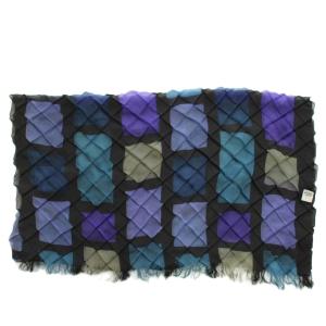 ISSEY MIYAKE ストール スカーフ 薄手 絹 シルク混 プリーツ 総柄 フリンジ マルチカラー /XZ GY18