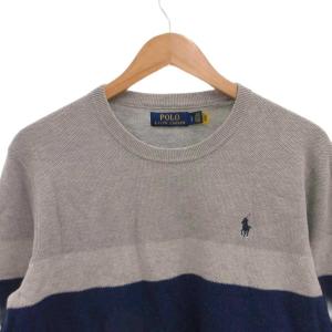 POLO RALPH LAUREN ニット セーター ポニー刺繍 ロゴ 長袖 S 青 ブルー グレー /FF  GY18