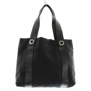 BVLGARI ロゴマニア トートバッグ ハンド キャンバス レザー 総柄 黒 ブラック /XZ OH GY18