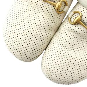 GUCCI ホースビット パンチング グローブレザー スリッパ サンダル 8 ホワイト
