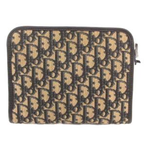 ジャンク品 ポーチ トロッター キャンバス レザー 茶 ブラウン 紺 ネイビー /JS GY11
