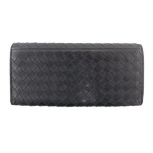 BOTTEGA VENETA イントレチャート 二つ折り 長財布 レザー 紺 ネイビー /JS GY18