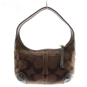 ハンドバッグ ワンショルダー キャンバス レザー シグネチャー 総柄 茶色 ブラウン 11289 /XZ